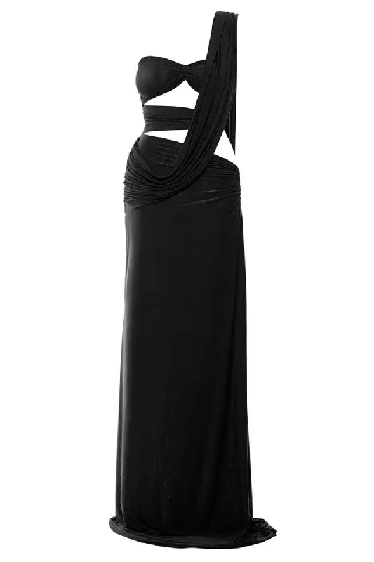 INGA BLACK CUT-OUT MAXI DRESS Cozy Open-Back Maxi Dress