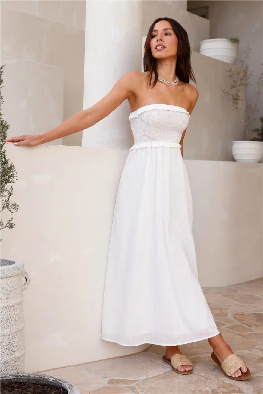 Island Time Strapless Maxi Dress White Classic Solid Maxi Dress