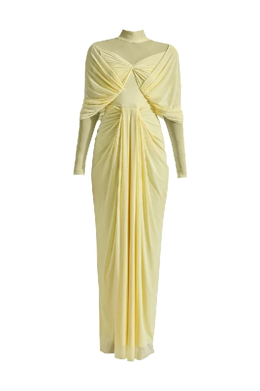 KENNY YELLOW MAXI DRESS Trendy Maxi Dress with Belt