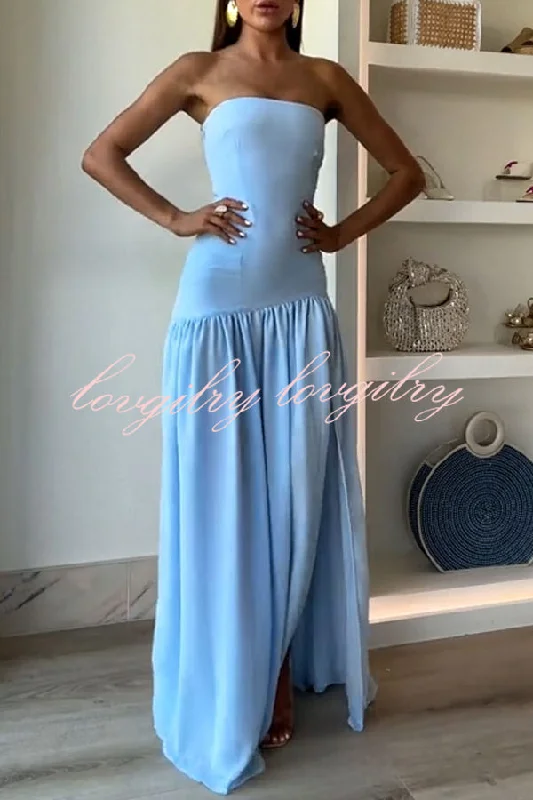 Eden Patchwork Semi-sheer Chiffon Strapless Maxi Dress Fashionable Open-Back Maxi Dress Eden Patchwork Semi-sheer Chiffon Strapless Maxi Dress Fashionable Open-Back Maxi Dress
