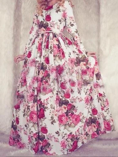 New Summer Printed Long Sleeve High Waist Maxi Dress Comfortable Fitted Maxi Dress