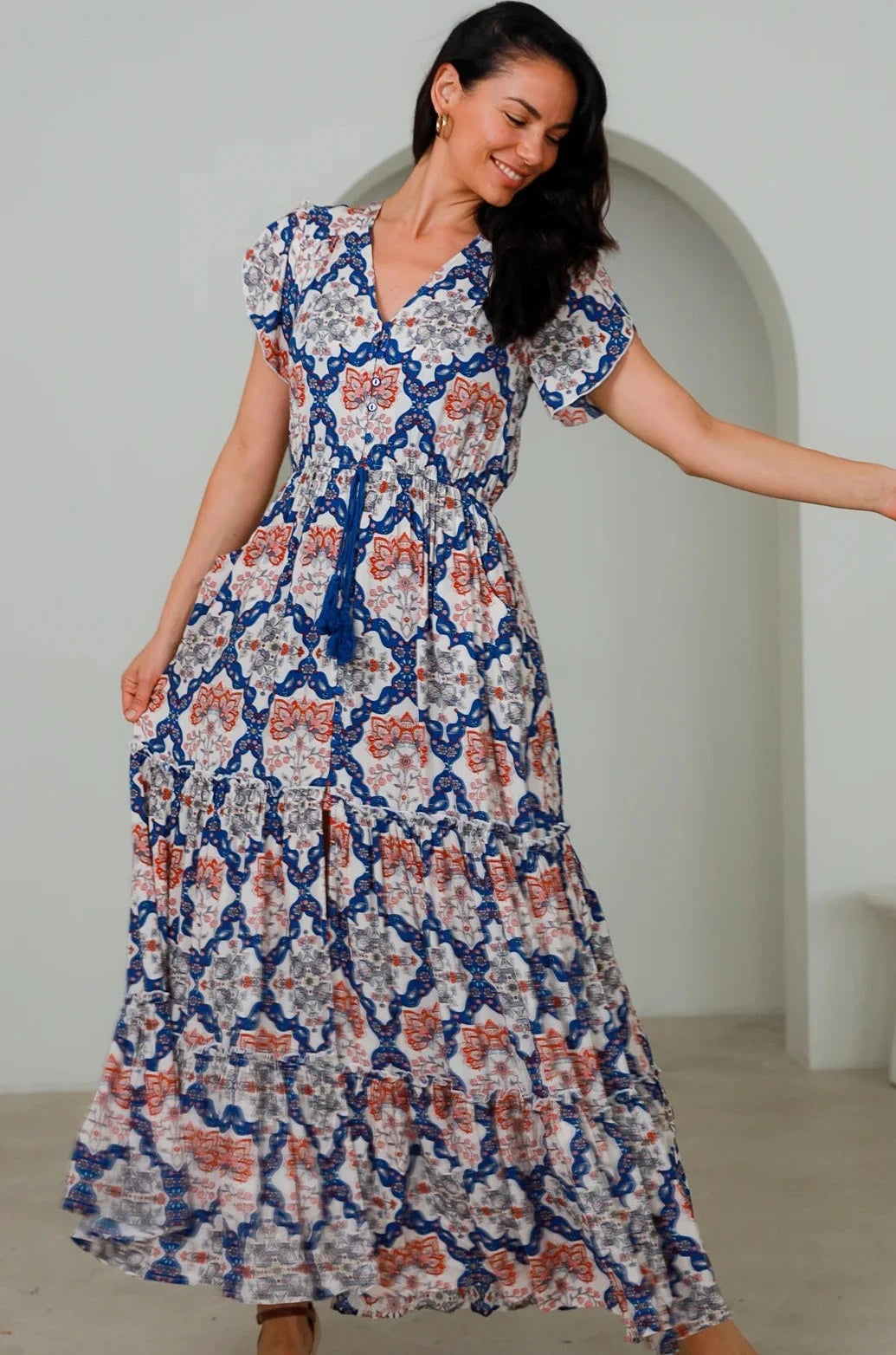 OCEAN MAXI DRESS Cozy Ruffle Sleeve Maxi Dress