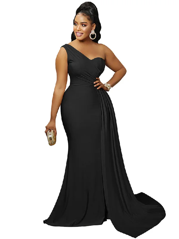One Shoulder Sleeveless Side Split Maxi Dresses Stylish Button-Up Maxi Dress