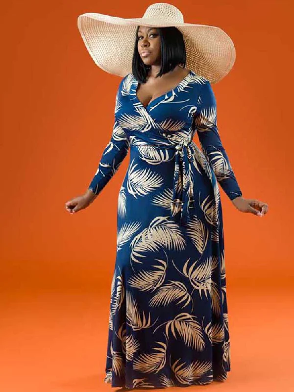 V Neck Floral Print Boho Maxi Dress Stylish Empire Waist Maxi Dress
