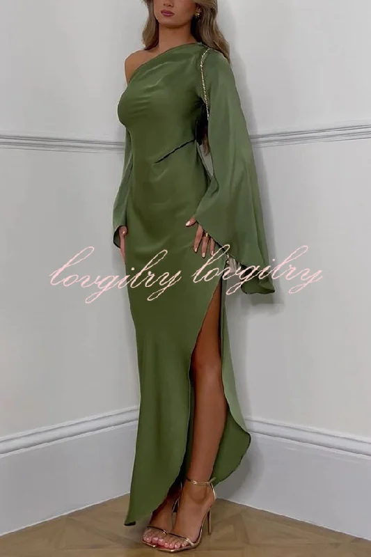Zayla Satin Asymmetrical One Shoulder Bell Sleeve Slit Maxi Dress Stylish Boho Maxi Dress Zayla Satin Asymmetrical One Shoulder Bell Sleeve Slit Maxi Dress Stylish Boho Maxi Dress