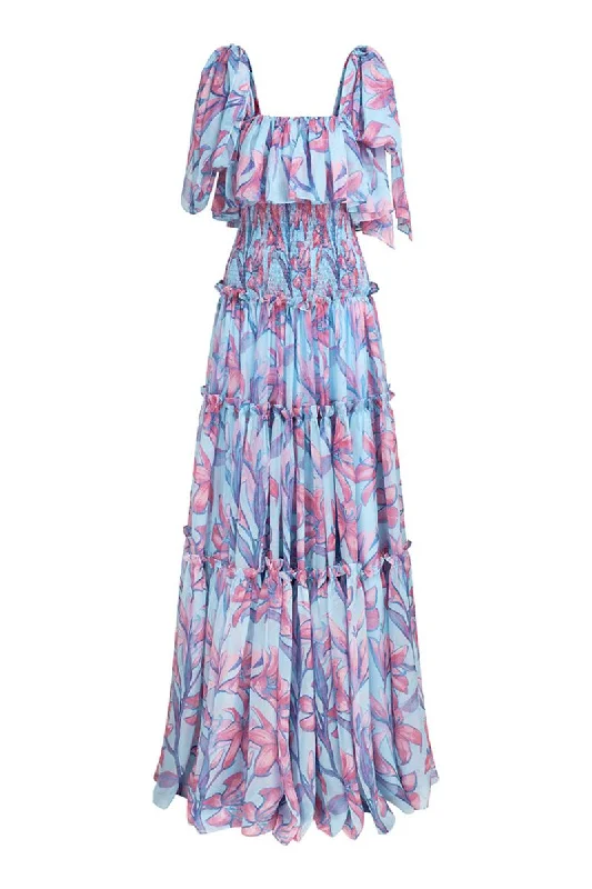 RAPUNZEL MULTICOLOR SQUARE NECK LAYERED MAXI DRESS Elegant Wraparound Maxi Dress