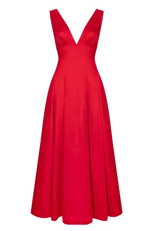 RENEE RED COTTON MAXI DRESS Comfortable Ruffle Hem Maxi Dress