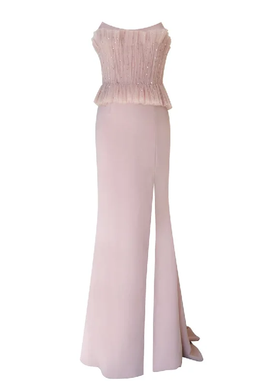 SHANA NUDE STRAPLESS CORSET MAXI DRESS Cozy Open-Back Maxi Dress