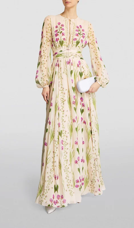 SILK FLORAL MAXI DRESS Trendy Button Front Maxi Dress