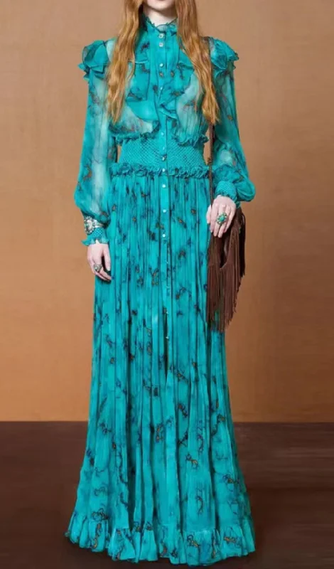 SILK MAXI DRESS WITH MARBLE PRINT Classic Strapless Maxi Dress