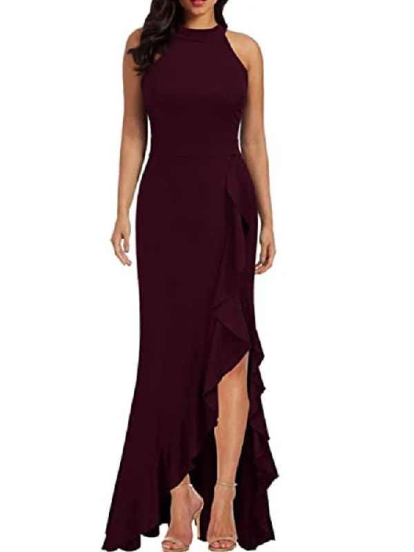 Sleeveless Ruffle Split Bodycon Maxi Dresses Stylish Maxi Dress with Pleats