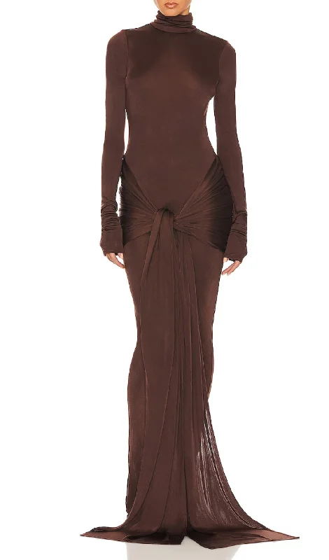 SLINKY JERSEY SARONG MAXI DRESS Cozy Open-Back Maxi Dress