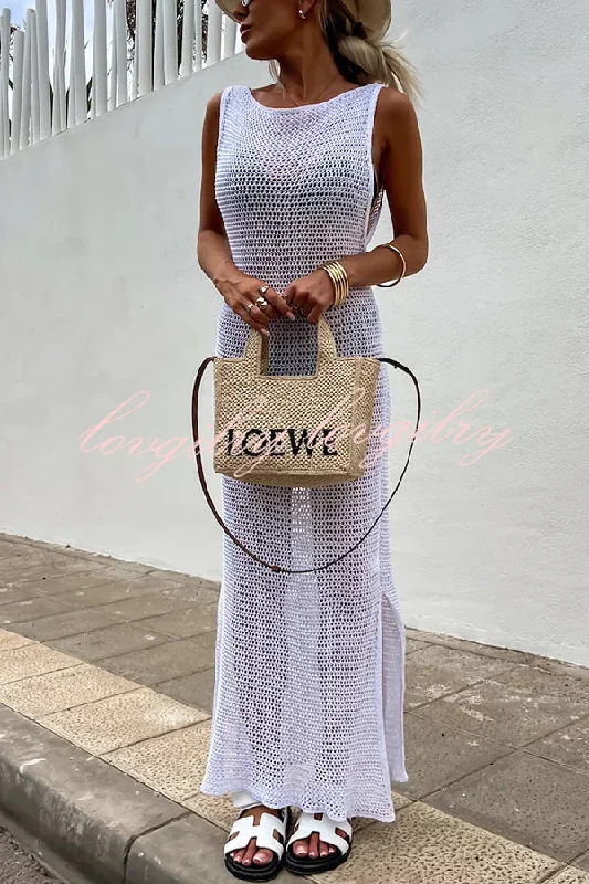 Solid Color Knitted Cutout Slit Slim Fit Maxi Dress Fashionable Halter Neck Maxi Dress Solid Color Knitted Cutout Slit Slim Fit Maxi Dress Fashionable Halter Neck Maxi Dress