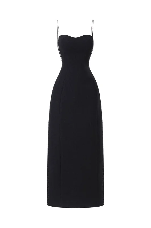 SPAGHETTI STRAP CRYSTAL EMBROIDERY SWEETHEART MAXI DRESS Stylish Pleated A-Line Maxi Dress