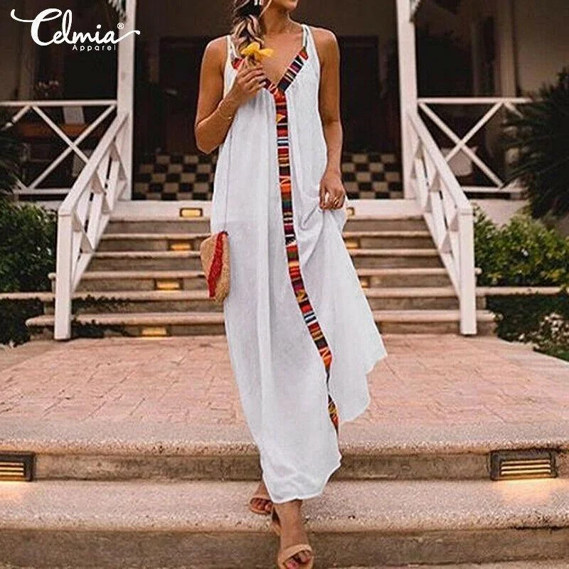 Summer V Neck Long Maxi Dresses Trendy Floral Print Maxi Dress