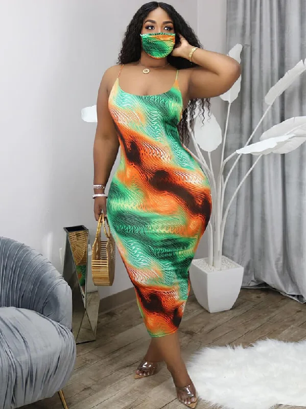 Tie Dye Spaghetti Strap Bodycon Boho Maxi Dresses Comfortable Pleated Maxi Dress