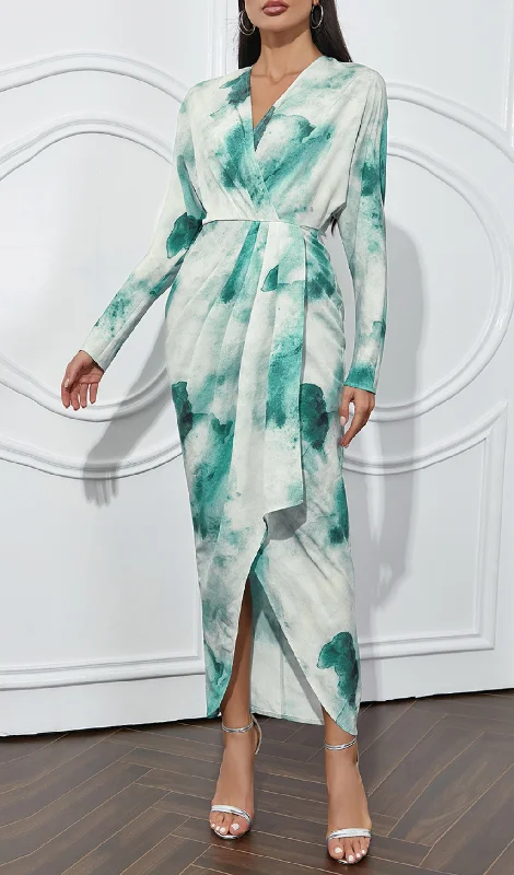 TIE DYE TWIST FRONT WRAP HEM MAXI DRESS Comfortable Plunging Neckline Maxi Dress