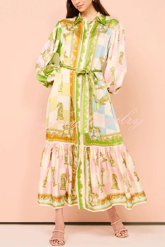 Garden Party Satin Unique Print Balloon Sleeve Belted Shirt Maxi Dress Elegant Pleated Maxi Dress Garden Party Satin Unique Print Balloon Sleeve Belted Shirt Maxi Dress Elegant Pleated Maxi Dress