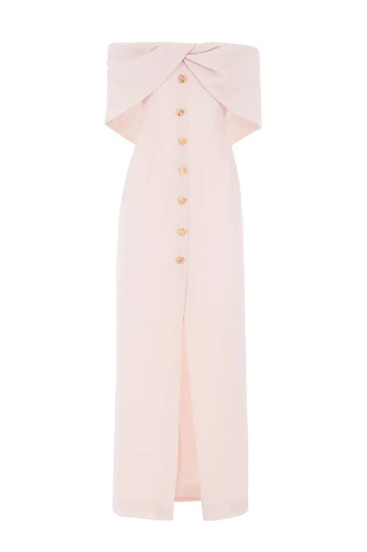 WOOL CREPE OFF-SHOULDER MAXI DRESS Trendy A-Line Maxi Dress