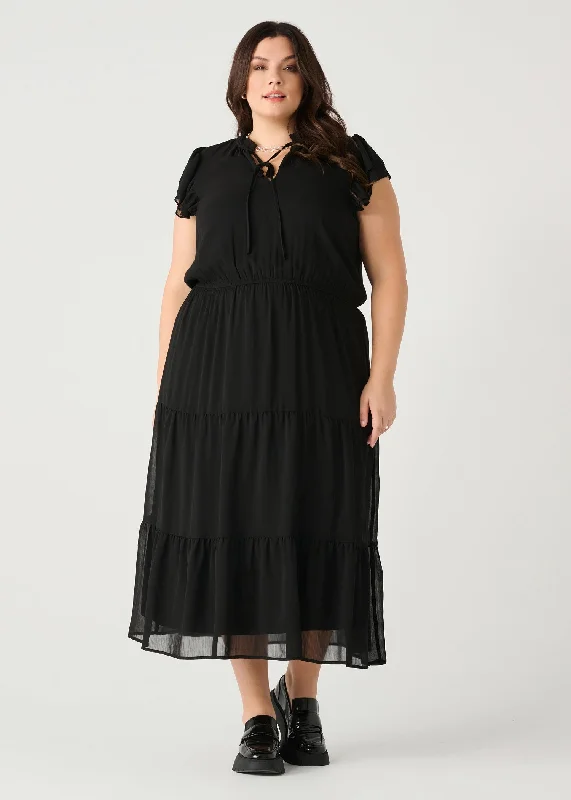 Dex Plus Ruffled Sleeve Tiered Maxi Dress Casual Maxi Dress with Pockets