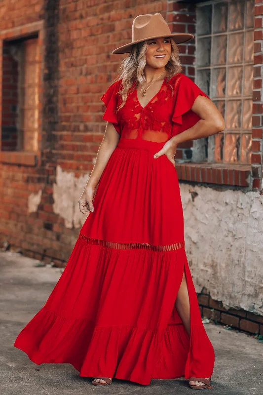 Skylar Embroidered Maxi Dress (Red) FINAL SALE Comfortable Casual Maxi Dress