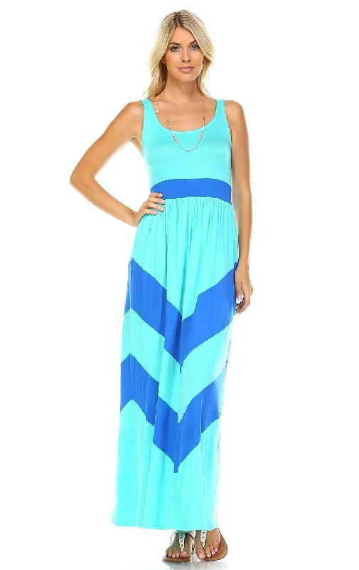 Sleeveless Long Evening Chevron Maxi Dress Mint Aqua / Royal Blue Comfortable Pleated Maxi Dress Sleeveless Long Evening Chevron Maxi Dress Mint Aqua / Royal Blue Comfortable Pleated Maxi Dress
