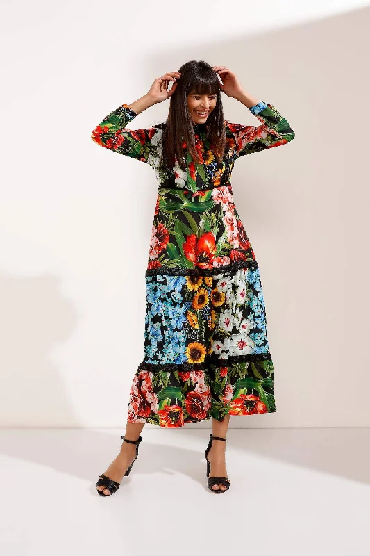 Multi-Colour Floral Pattern Maxi Dress Chic Summer Maxi Dress