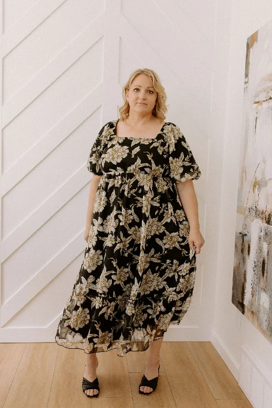 The Fiona Bubble Sleeve Floral Maxi Dress - Black - PLUS Comfortable Cotton Maxi Dress The Fiona Bubble Sleeve Floral Maxi Dress - Black - PLUS Comfortable Cotton Maxi Dress