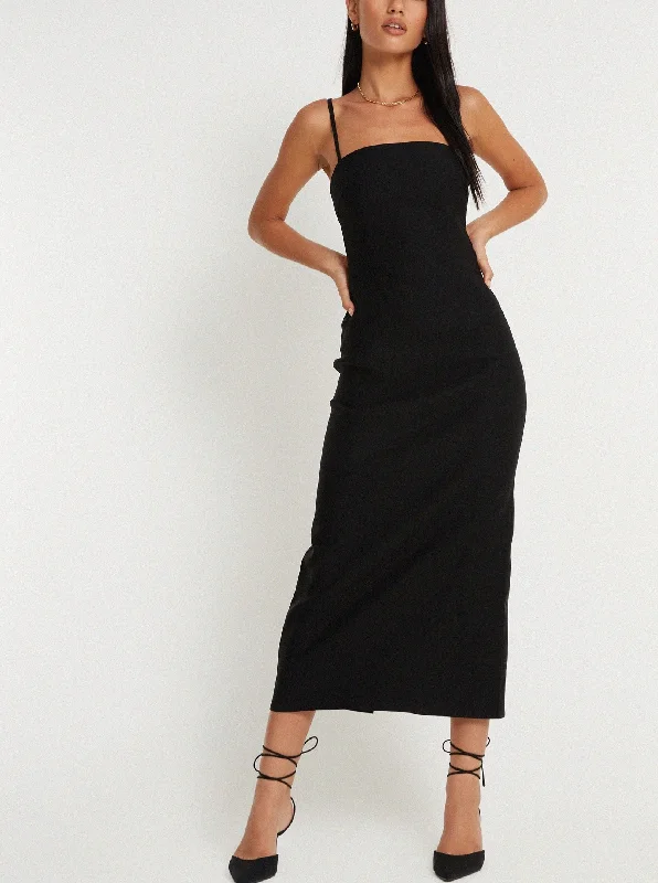 Vaelina Maxi Dress In Black Comfortable Maxi Dress with Slits