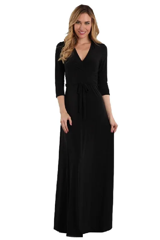 Maxi Dress with Belt Tie in Solid Black Stylish Maxi Dress with Frills