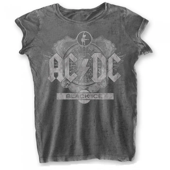 AC/DC Womens/Ladies Black Ice Burnout T-Shirt Anti-Shrink Durable Soft