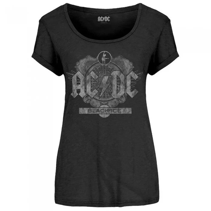AC/DC Womens/Ladies Black Ice T-Shirt Mesh Fabric Canvas Fabric Denim Fabric