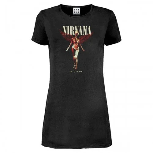 Amplified Womens/Ladies In Utero Nirvana T-Shirt Dress Houndstooth Herringbone Solid