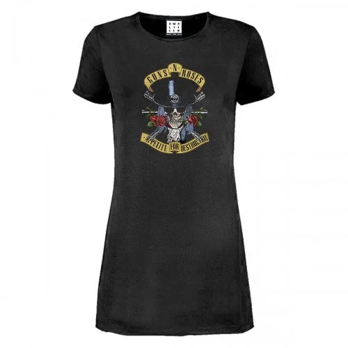Amplified Womens/Ladies Top Hat Skull Guns N Roses T-Shirt Dress Satin Fabric Silk Fabric Chiffon Fabric Amplified Womens/Ladies Top Hat Skull Guns N Roses T-Shirt Dress Satin Fabric Silk Fabric Chiffon Fabric