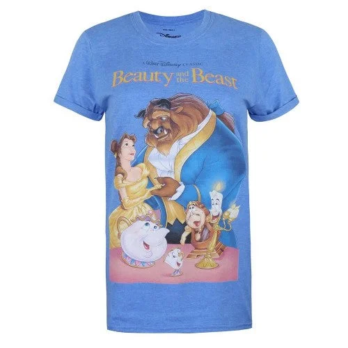 Beauty And The Beast Womens/Ladies VHS T-Shirt Striped Floral Plaid