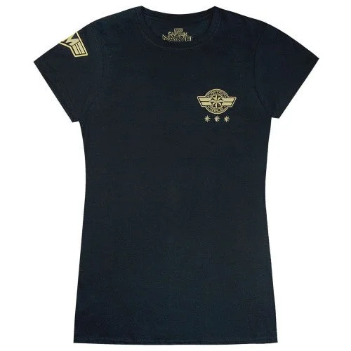 Captain Marvel Womens/Ladies Shield Pocket Placement T-Shirt Zippered Front Buttoned Front Snap Front Captain Marvel Womens/Ladies Shield Pocket Placement T-Shirt Zippered Front Buttoned Front Snap Front