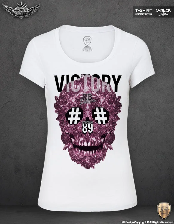 Victory Women's Roses Skull T-shirt WD237 Houndstooth Herringbone Solid