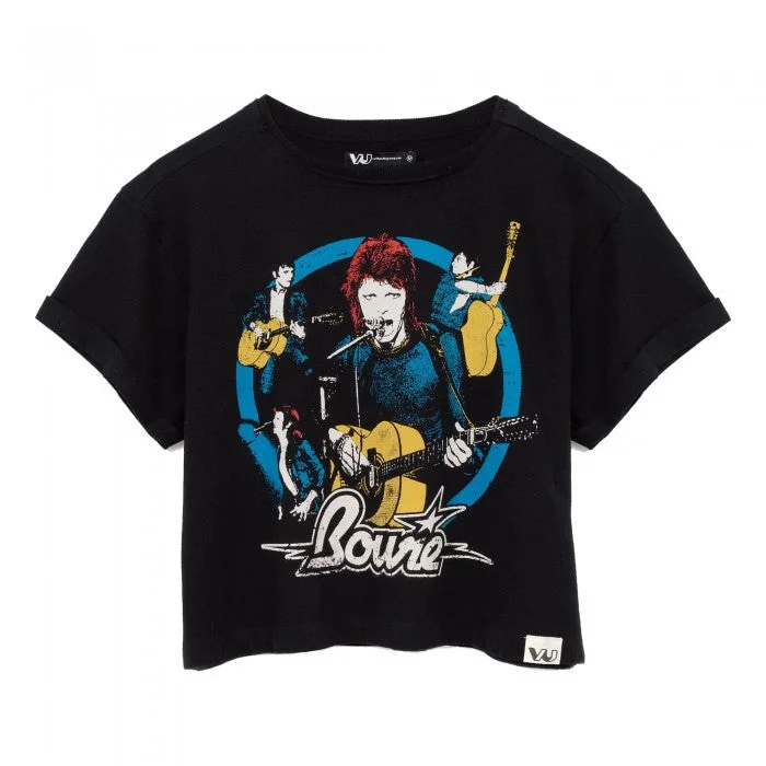 David Bowie Womens/Ladies Crop T-Shirt Houndstooth Herringbone Solid