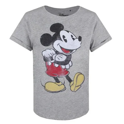 Disney Womens/Ladies Mickey Mouse Vintage T-Shirt Solid Print Embellished