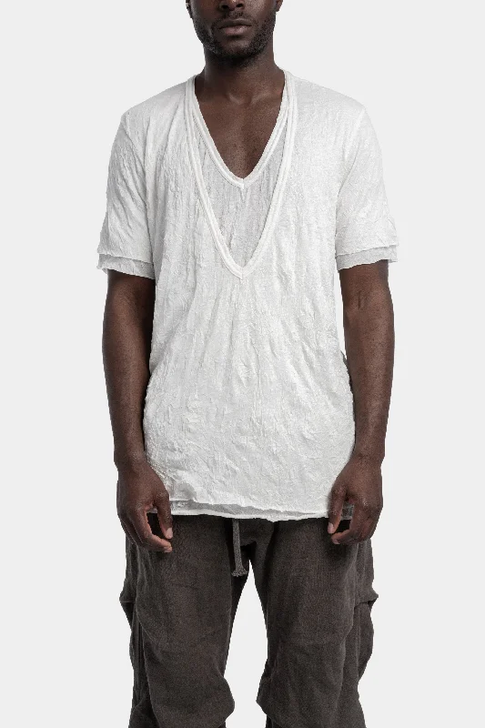 Double layered V-neck tee, White Satin Blend Silk Blend Wool Blend