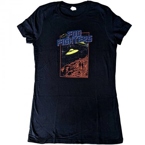 Foo Fighters Womens/Ladies 2015 European Tour UFO Cotton T-Shirt Welt Pockets Slit Pockets Flap Pockets Foo Fighters Womens/Ladies 2015 European Tour UFO Cotton T-Shirt Welt Pockets Slit Pockets Flap Pockets
