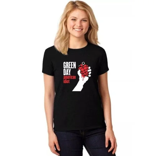 Green Day Womens/Ladies American Idiot T-Shirt Notch Collar Peter Pan Collar Cowl Neck Green Day Womens/Ladies American Idiot T-Shirt Notch Collar Peter Pan Collar Cowl Neck