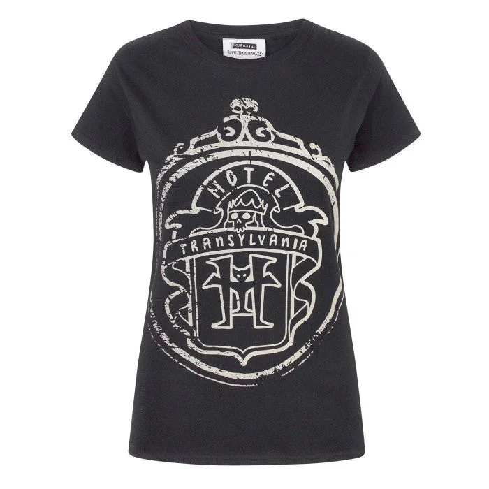 Hotel Transylvania Womens/Ladies Logo Glow In The Dark T-Shirt Graphic Embroidered Appliqued Hotel Transylvania Womens/Ladies Logo Glow In The Dark T-Shirt Graphic Embroidered Appliqued