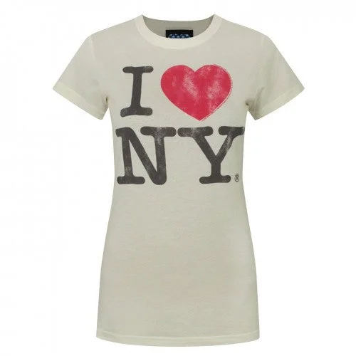 Junk Food Womens/Ladies I Love New York T-Shirt Sequined Glittery Shiny