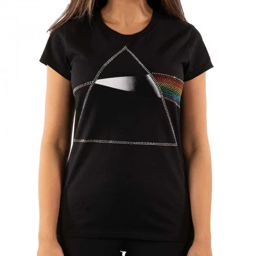 Pink Floyd Womens/Ladies Dark Side Of The Moon Embellished T-Shirt V-Neck T-Shirt Long Sleeve Cotton Pink Floyd Womens/Ladies Dark Side Of The Moon Embellished T-Shirt V-Neck T-Shirt Long Sleeve Cotton