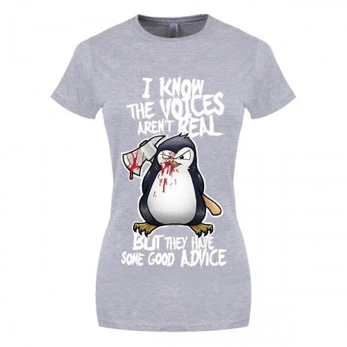 Psycho Penguin Womens/Ladies The Voices Arent Real T-Shirt Wool Fabric Cashmere Fabric Tweed Fabric Psycho Penguin Womens/Ladies The Voices Arent Real T-Shirt Wool Fabric Cashmere Fabric Tweed Fabric