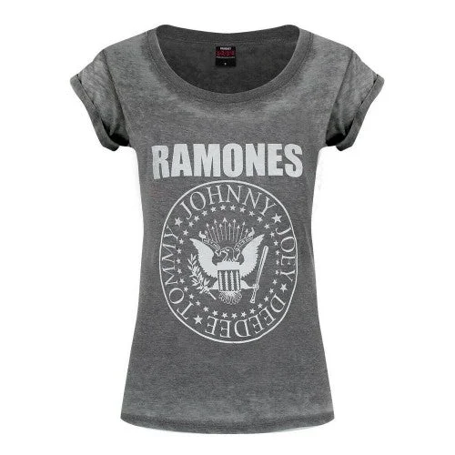 Ramones Womens/Ladies Presidential Seal T-Shirt Denim Fabric Leather Fabric Suede Fabric Ramones Womens/Ladies Presidential Seal T-Shirt Denim Fabric Leather Fabric Suede Fabric
