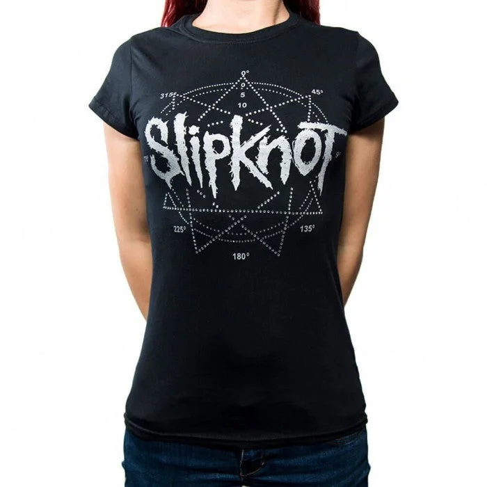 Slipknot Womens/Ladies Star Diamante Logo T-Shirt Asymmetrical Pockets Print