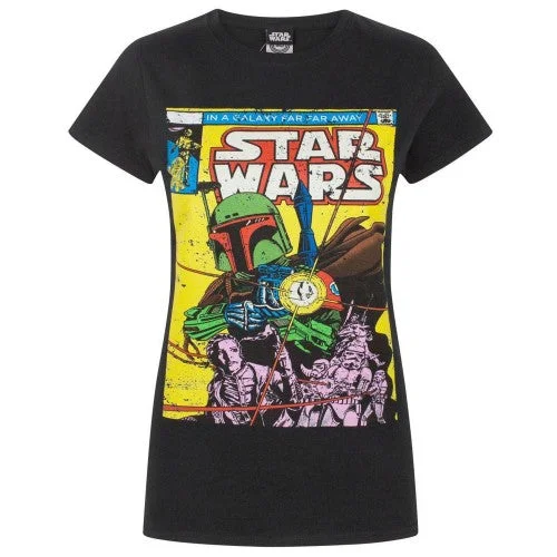 Star Wars Womens/Ladies Boba Fett Comic T-Shirt Notch Collar Peter Pan Collar Cowl Neck Star Wars Womens/Ladies Boba Fett Comic T-Shirt Notch Collar Peter Pan Collar Cowl Neck
