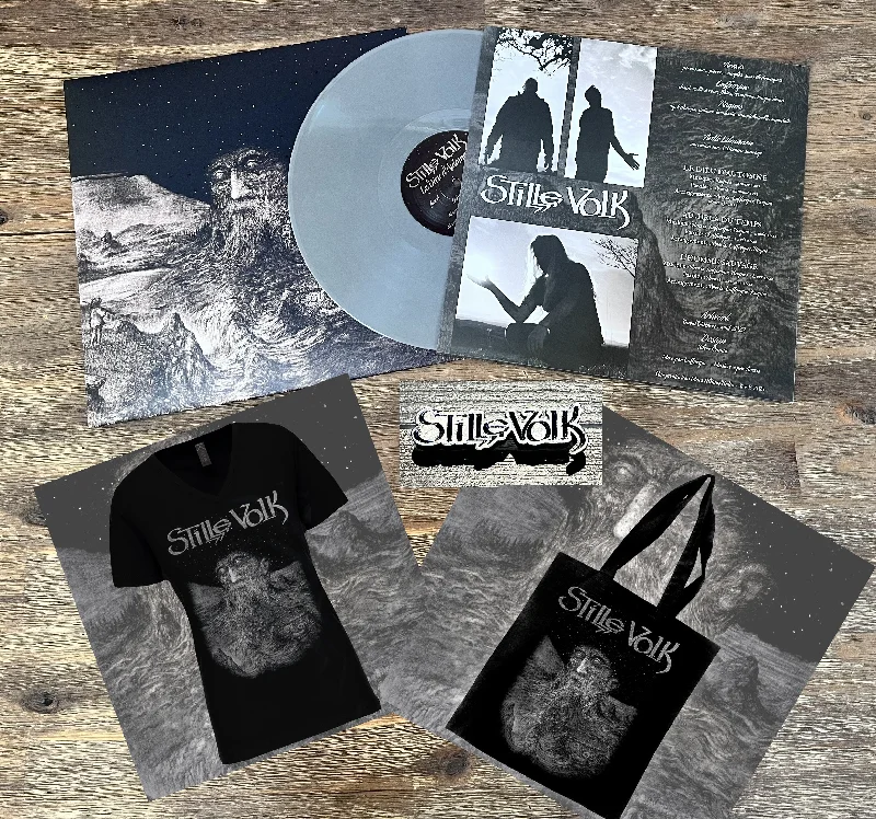 STILLE VOLK "LE DIEU D'AUTOMNE" LP Silver + Women T-Shirt + Pins & Totebag - BUNDLE Cashmere Blend Cotton Blend Poly Blend